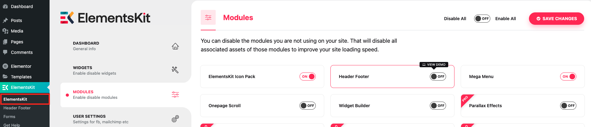 ElementsKit: How to Disable Header & Footer Builder – Bosa Themes
